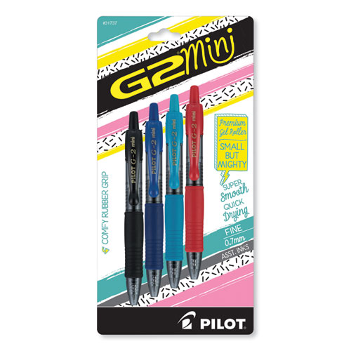 Pilot® G2 Mini Gel Pen, Retractable, Fine 0.7 Mm, Assorted Ink And Barrel Colors, 4/Pack