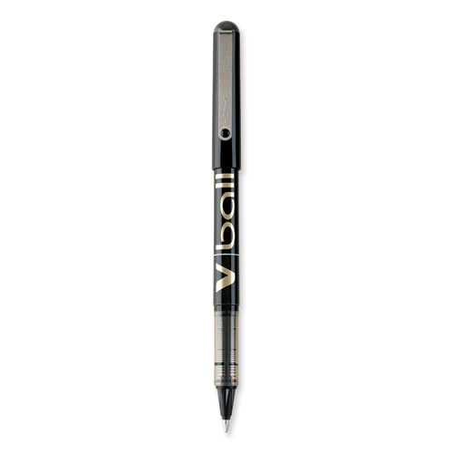 VBall Liquid Ink Roller Ball Pen, Stick, Fine 0.7 mm, Black Ink, Black/Clear Barrel, Dozen