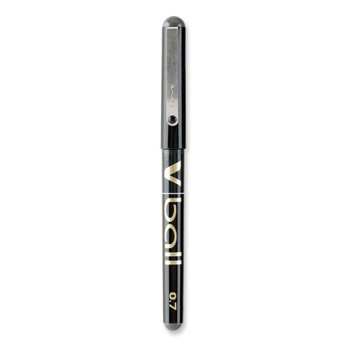 Image of Pilot® Vball Liquid Ink Roller Ball Pen, Stick, Fine 0.7 Mm, Black Ink, Black Barrel, Dozen