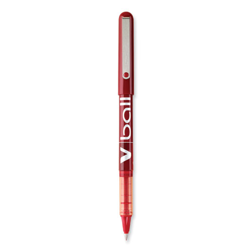VBall Liquid Ink Roller Ball Pen, Stick, Extra-Fine 0.5 mm, Red Ink, Red/Clear Barrel, Dozen