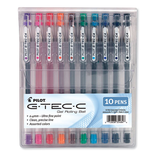 Pilot® G-Tec-C Ultra Gel Pen With Convenience Pouch, Stick, Extra-Fine 0.4 Mm, Assorted Ink Colors, Clear Barrel, 10/Pack
