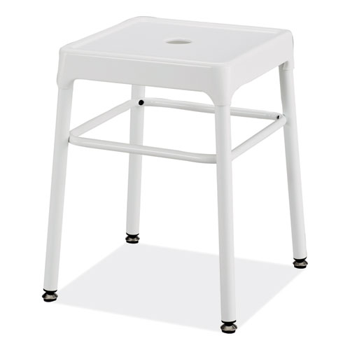 Safco® Steel Guestbistro Stool, Backless, Supports Up To 250 Lb, 18" Seat Height, White Seat, White Base, Ships In 1-3 Business Days