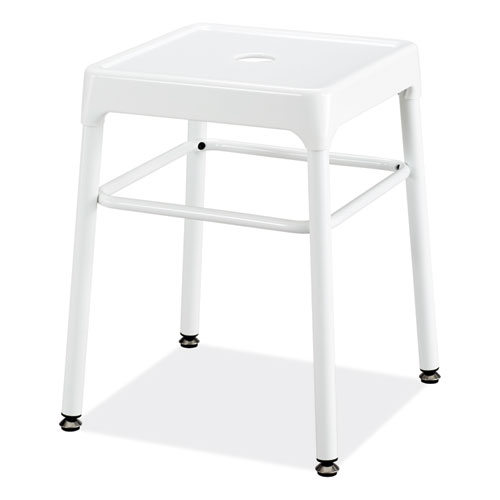 Image of Safco® Steel Guestbistro Stool, Backless, Supports Up To 250 Lb, 18" Seat Height, White Seat, White Base, Ships In 1-3 Business Days