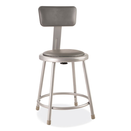 NPS® 6400 Series Heavy Duty Vinyl Padded Stool w/Backrest, Supports 300 lb, 18" Seat Ht, Gray Seat/Back/Base,Ships in 1-3 Bus Days