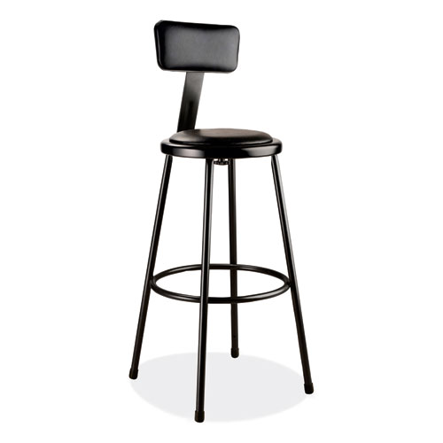 6400 Series Heavy Duty Vinyl Padded Stool w/Backrest, Supports 300lb, 30" Seat Ht, Black Seat/Back/Base,Ships in 1-3 Bus Days