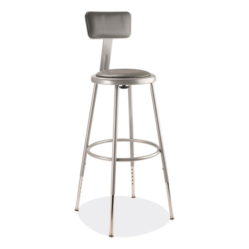 6400 Series Height Adjustable Heavy Duty Padded Stool w/Backrest, Supports 300lb, 25"-33" Seat Ht, Gray,Ships in 1-3 Bus Days