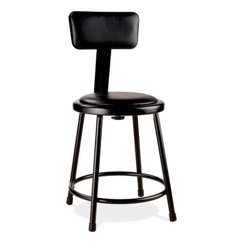 6400 Series Heavy Duty Vinyl Padded Stool w/Backrest, Supports 300lb, 18" Seat Ht, Black Seat/Back/Base,Ships in 1-3 Bus Days