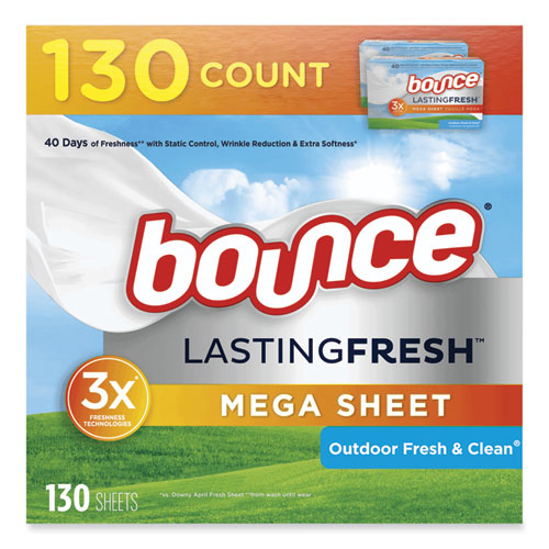 Image of Fabric Softener Sheets, Outdoor Fresh and Clean, 130 Sheets/Box, 3 Boxes/Carton