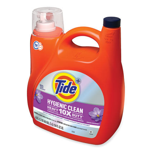 Image of Tide® Hygienic Clean Heavy 10X Duty Liquid Laundry Detergent, Spring Meadow, 154 Oz Bottle, 4/Carton