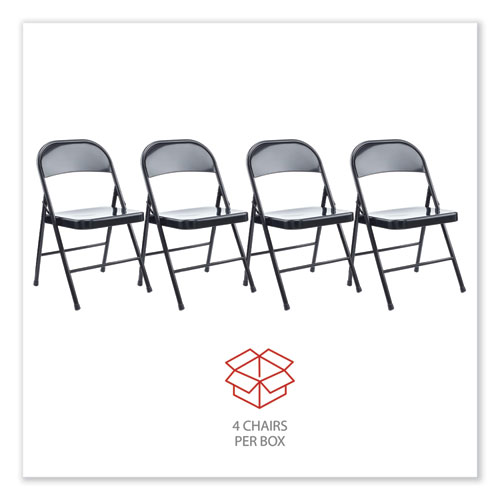 Armless Steel Folding Chair, Supports Up to 275 lb, Black Seat, Black Back, Black Base, 4/Carton