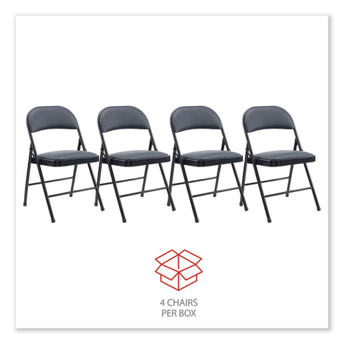 Image of Alera® Pu Padded Folding Chair, Supports Up To 250 Lb, Black Seat, Black Back, Black Base, 4/Carton