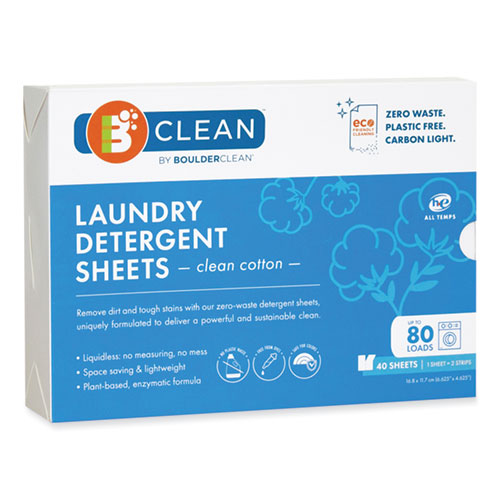 Image of Laundry Detergent Sheets, Clean Cotton, 40/Pack, 12 Packs/Carton