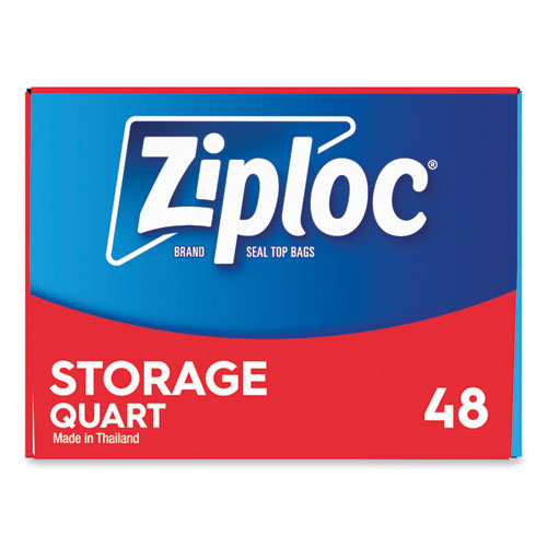 Image of Double Zipper Storage Bags, 1 qt, 1.75 mil, 9.63" x 8.5", Clear, 48/Box