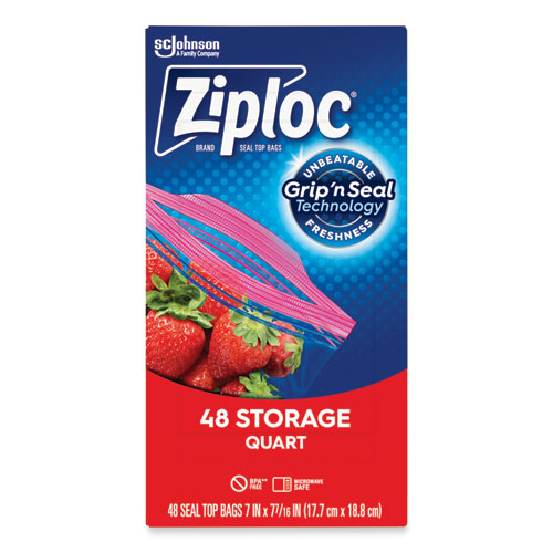 Image of Double Zipper Storage Bags, 1 qt, 1.75 mil, 9.63" x 8.5", Clear, 48/Box