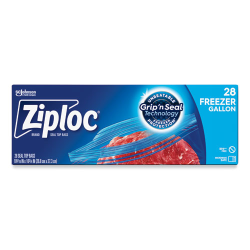 Ziploc® Zipper Freezer Bags, 1 gal, 2.7 mil, 9.6 x 12.1, Clear