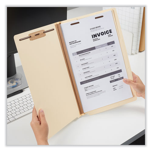 Image of Universal® Six-Section Manila End Tab Classification Folders, 2" Expansion, 2 Dividers, 6 Fasteners, Legal Size, Manila Exterior, 10/Box