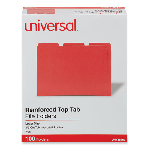 Reinforced Top-Tab File Folders, 1/3-Cut Tabs: Assorted, Letter Size, 1" Expansion, Red, 100/Box