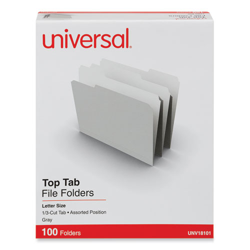 Top Tab File Folders, 1/3-Cut Tabs: Assorted, Letter Size, 0.75" Expansion, Gray, 100/Box