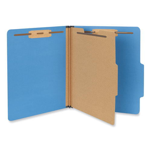 Image of Universal® Bright Colored Pressboard Classification Folders, 2" Expansion, 1 Divider, 4 Fasteners, Letter Size, Cobalt Blue, 10/Box