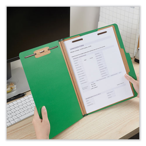 Image of Universal® Bright Colored Pressboard Classification Folders, 2" Expansion, 1 Divider, 4 Fasteners, Letter Size, Emerald Green, 10/Box