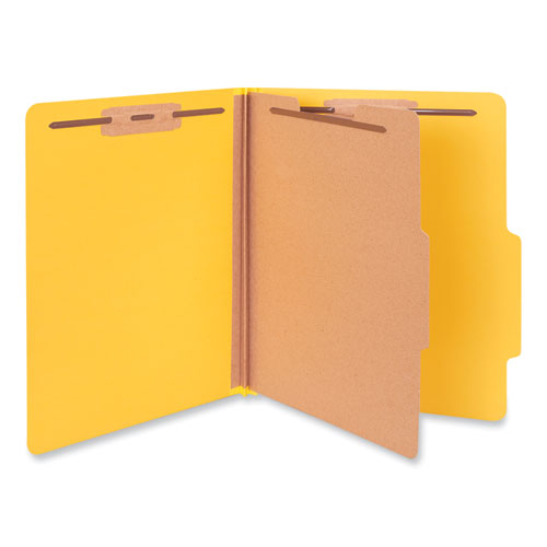 Bright Colored Pressboard Classification Folders, 2" Expansion, 1 Divider, 4 Fasteners, Letter Size, Yellow Exterior, 10/Box
