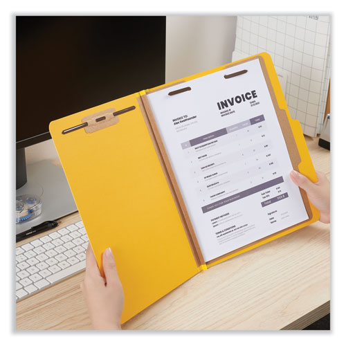 Image of Universal® Bright Colored Pressboard Classification Folders, 2" Expansion, 1 Divider, 4 Fasteners, Letter Size, Yellow Exterior, 10/Box