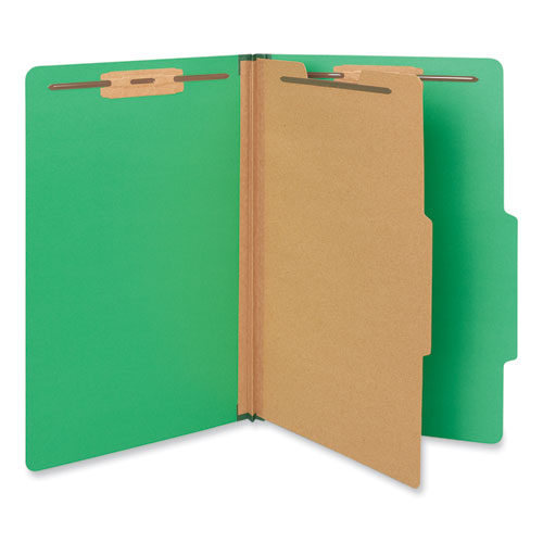 Universal® Bright Colored Pressboard Classification Folders, 2" Expansion, 1 Divider, 4 Fasteners, Legal Size, Emerald Green, 10/Box