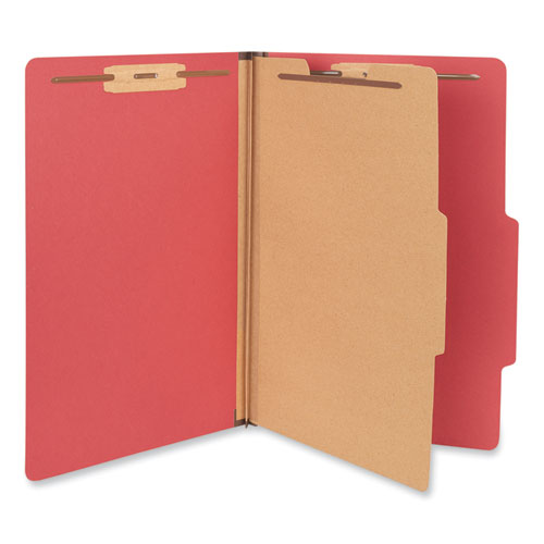 Image of Bright Colored Pressboard Classification Folders, 2" Expansion, 1 Divider, 4 Fasteners, Legal Size, Ruby Red Exterior, 10/Box