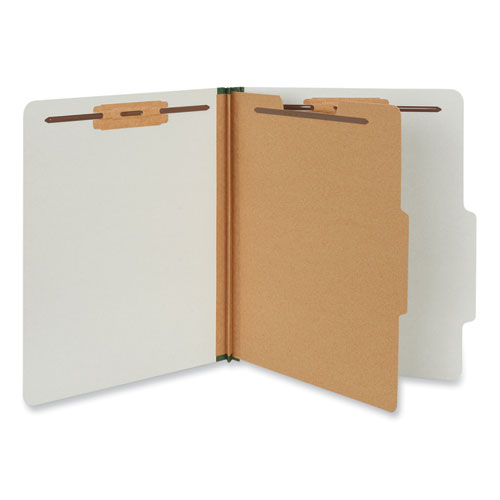 Image of Four-Section Pressboard Classification Folders, 2" Expansion, 1 Divider, 4 Fasteners, Letter Size, Gray Exterior, 10/Box