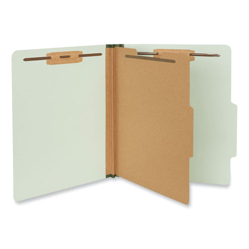 Universal® Four-Section Pressboard Classification Folders, 2" Expansion, 1 Divider, 4 Fasteners, Letter Size, Gray-Green, 10/Box