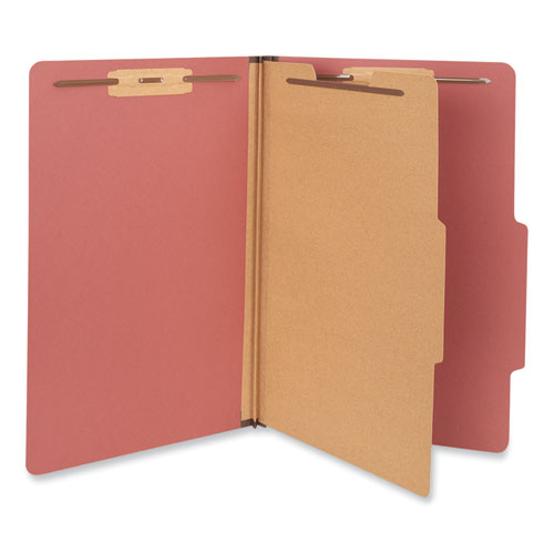 Four-Section Pressboard Classification Folders, 2" Expansion, 1 Divider, 4 Fasteners, Legal Size, Red Exterior, 10/Box