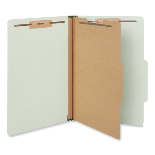 Universal® Four-Section Pressboard Classification Folders, 2" Expansion, 1 Divider, 4 Fasteners, Legal Size, Green Exterior, 10/Box