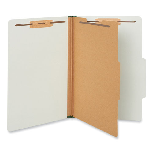 Image of Universal® Four-Section Pressboard Classification Folders, 2" Expansion, 1 Divider, 4 Fasteners, Legal Size, Gray Exterior, 10/Box