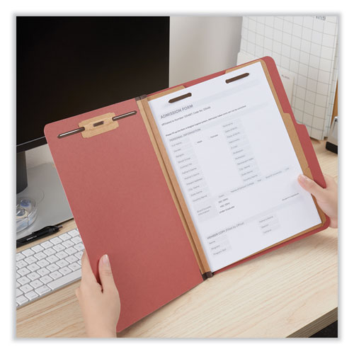 Image of Universal® Six-Section Pressboard Classification Folders, 2" Expansion, 2 Dividers, 6 Fasteners, Letter Size, Red Exterior, 10/Box