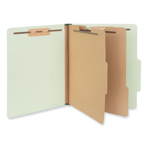 Image of Six-Section Pressboard Classification Folders, 2" Expansion, 2 Dividers, 6 Fasteners, Letter Size, Green Exterior, 10/Box