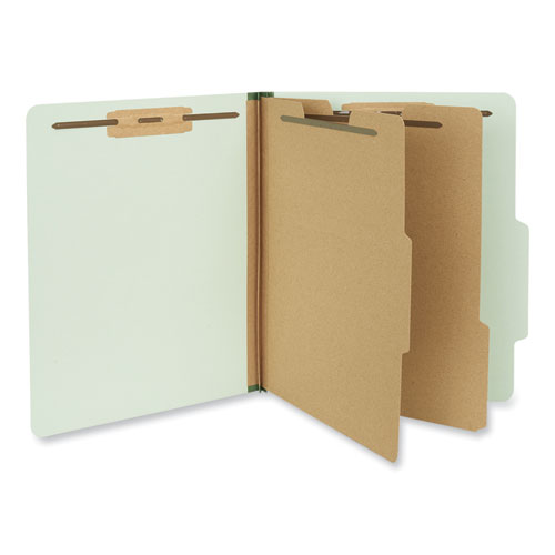 Image of Universal® Six-Section Pressboard Classification Folders, 2" Expansion, 2 Dividers, 6 Fasteners, Letter Size, Gray-Green, 10/Box
