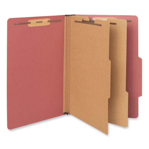 Image of Six-Section Pressboard Classification Folders, 2" Expansion, 2 Dividers, 6 Fasteners, Legal Size, Red Exterior, 10/Box