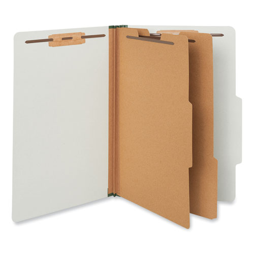 Image of Six-Section Pressboard Classification Folders, 2" Expansion, 2 Dividers, 6 Fasteners, Legal Size, Gray Exterior, 10/Box