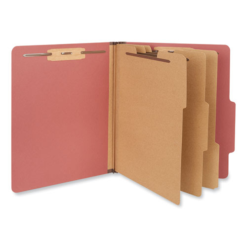 Image of Universal® Eight-Section Pressboard Classification Folders, 3" Expansion, 3 Dividers, 8 Fasteners, Letter Size, Red Exterior, 10/Box