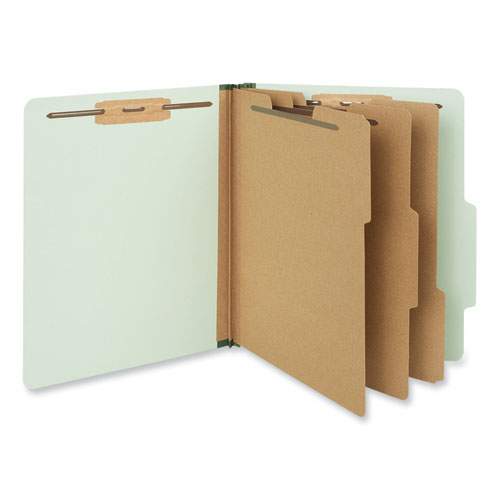 Image of Universal® Eight-Section Pressboard Classification Folders, 3" Expansion, 3 Dividers, 8 Fasteners, Letter Size, Gray-Green, 10/Box