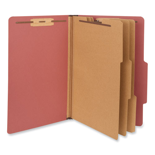 Eight-Section Pressboard Classification Folders, 3" Expansion, 3 Dividers, 8 Fasteners, Legal Size, Red Exterior, 10/Box