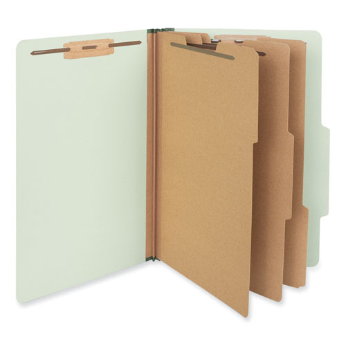 Universal® Eight-Section Pressboard Classification Folders, 3" Expansion, 3 Dividers, 8 Fasteners, Legal Size, Green Exterior, 10/Box