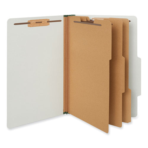 Universal® Eight-Section Pressboard Classification Folders, 3" Expansion, 3 Dividers, 8 Fasteners, Legal Size, Gray Exterior, 10/Box