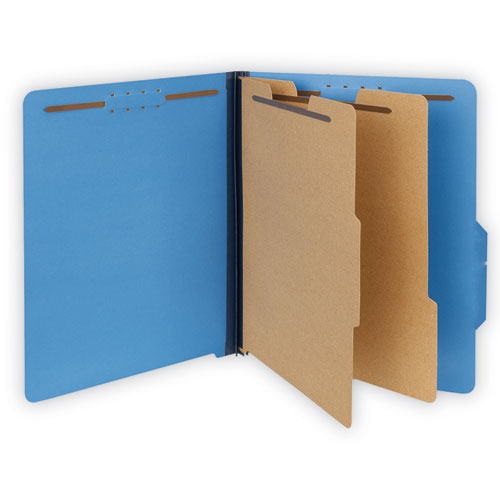 Image of Universal® Bright Colored Pressboard Classification Folders, 2" Expansion, 2 Dividers, 6 Fasteners, Letter Size, Cobalt Blue, 10/Box