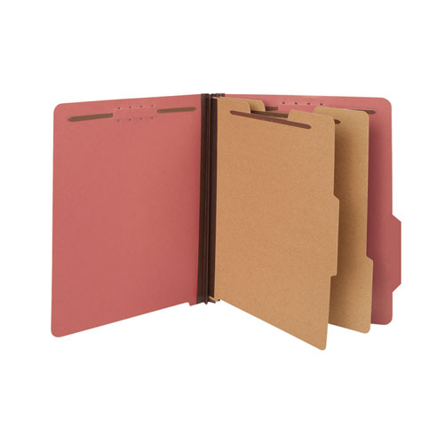 Bright Colored Pressboard Classification Folders, 2" Expansion, 2 Dividers, 6 Fasteners, Letter Size, Ruby Red, 10/Box