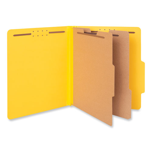 Image of Bright Colored Pressboard Classification Folders, 2" Expansion, 2 Dividers, 6 Fasteners, Letter Size, Yellow Exterior, 10/Box