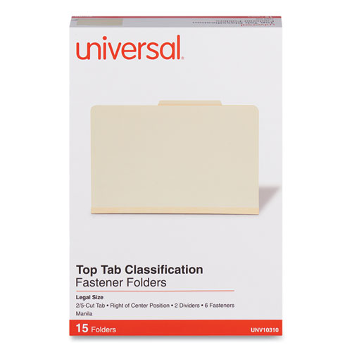 Image of Universal® Six-Section Classification Folders, 2" Expansion, 2 Dividers, 6 Fasteners, Legal Size, Manila Exterior, 15/Box