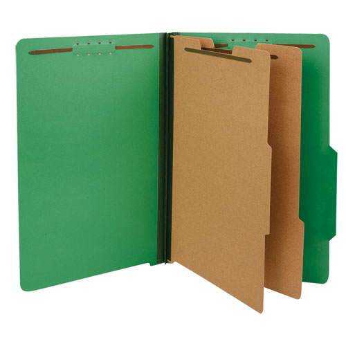 Bright Colored Pressboard Classification Folders, 2" Expansion, 2 Dividers, 6 Fasteners, Legal Size, Emerald Green, 10/Box