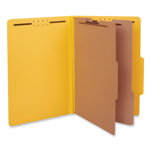 Image of Bright Colored Pressboard Classification Folders, 2" Expansion, 2 Dividers, 6 Fasteners, Legal Size, Yellow Exterior, 10/Box