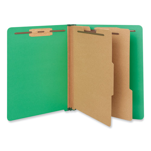 Universal® Deluxe Six-Section Pressboard End Tab Classification Folders, 2 Dividers, 6 Fasteners, Letter Size, Green, 10/Box
